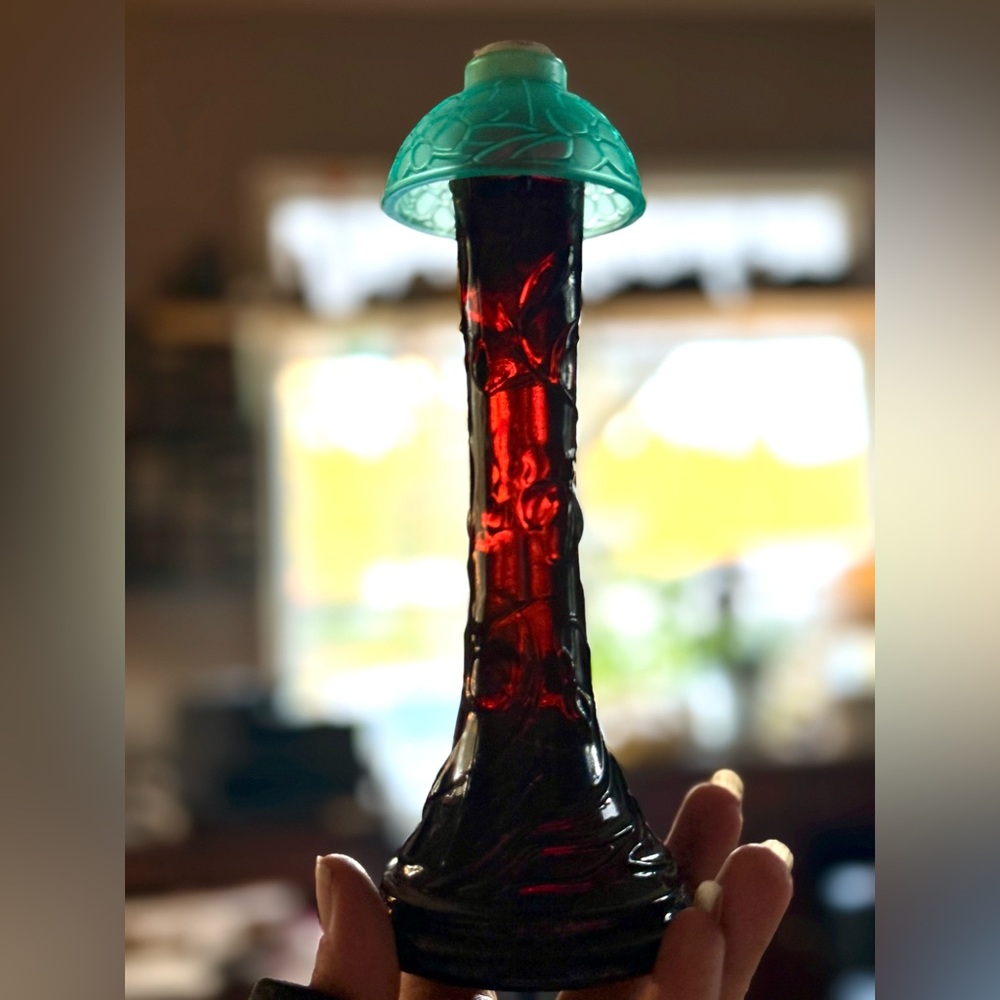Avon Tiffany Lamp Glass Art with Red and Teal Accents